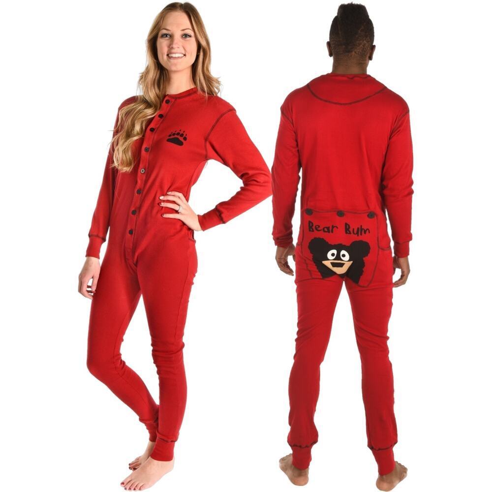 Lazy One Bear Bum Adult Onesie Flapjack Unisex Red Black XL